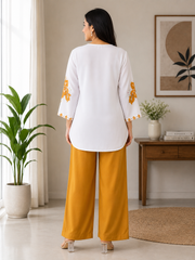 Women's Cotton Mul Floral Printed Co-Ord Set – White & Mustard Yellow | SanganerKurtiWala