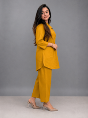 Mustard Yellow Co-Ord Set for Women – Stylish Kurta & Wide Leg Pants