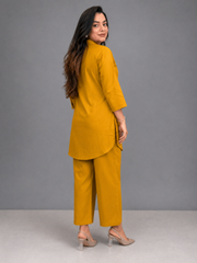 Mustard Yellow Co-Ord Set for Women – Stylish Kurta & Wide Leg Pants