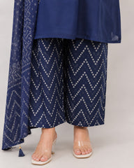 Women's Bandhej Cotton 3 Piece Kurta Set with Dupatta | Maroon & Blue | Sanganer Kurti Wala