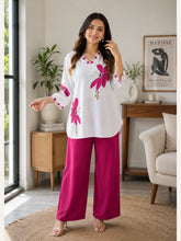 Women's Cotton Mul Floral Printed Co-Ord Set – White Top with Pink Palazzo | IshuCreation