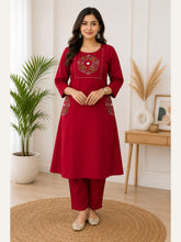 Women's Cotton Embroidered 2 Piece Kurta Set – Maroon | IshuCreationKurti | Cotton Kurti