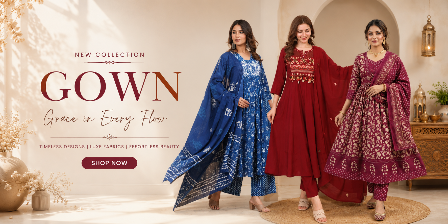 Women’s gowns collection featuring ethnic and party wear gowns