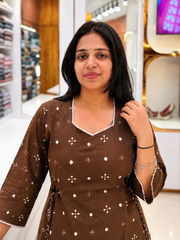 Women’s Brown Flora Print Kurta Palazzo Set | Ishu Creation | Cotton Palazzo Set