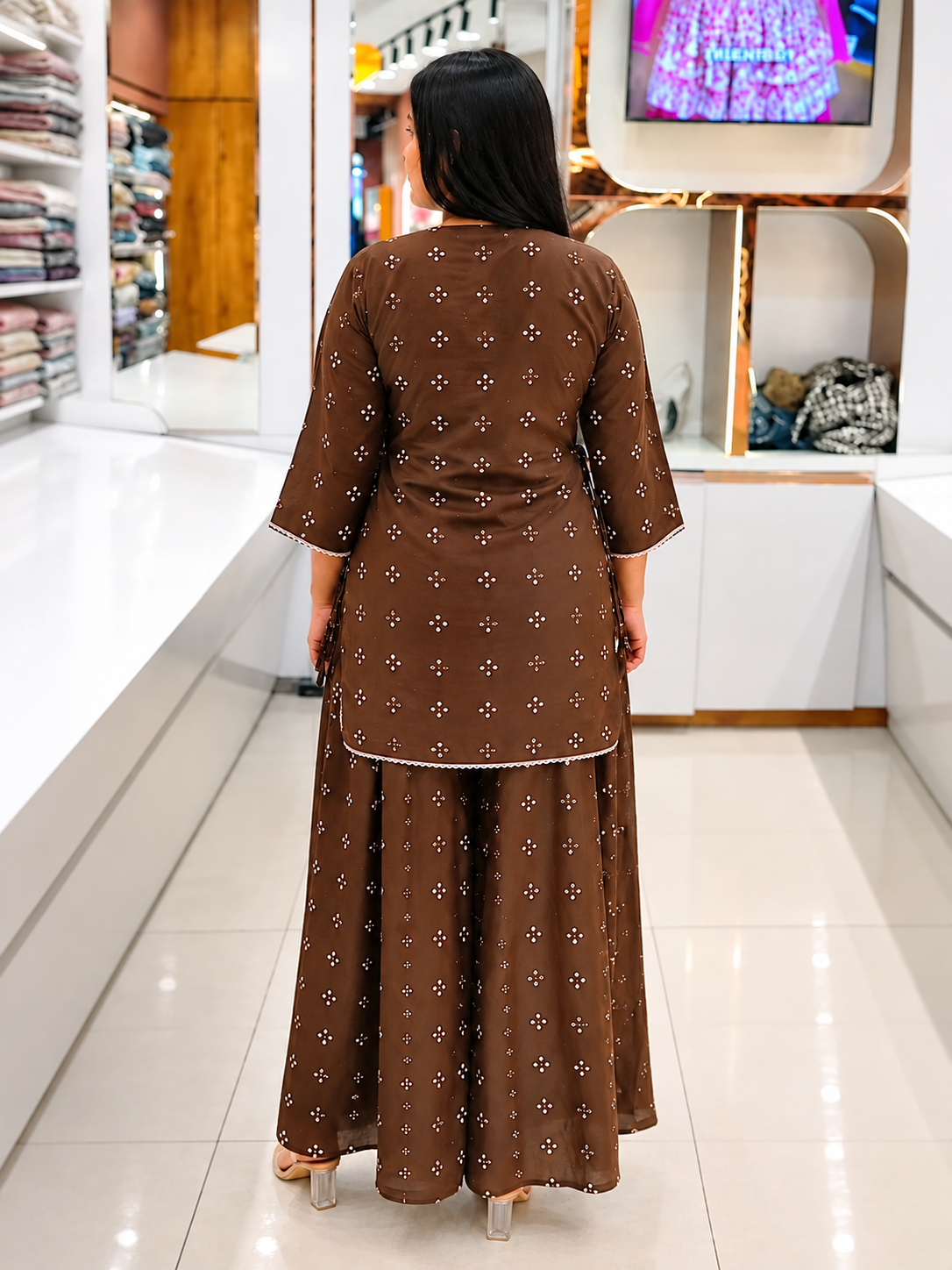 Women’s Brown Flora Print Kurta Palazzo Set | Ishu Creation | Cotton Palazzo Set