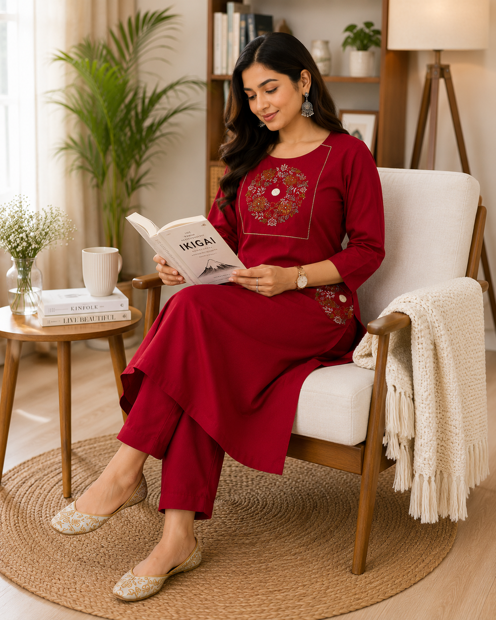 Women's Cotton Embroidered 2 Piece Kurta Set – Maroon | IshuCreationKurti | Cotton Kurti