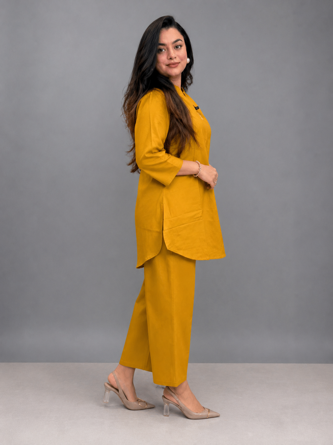 Mustard Yellow Co-Ord Set for Women – Stylish Kurta & Wide Leg Pants