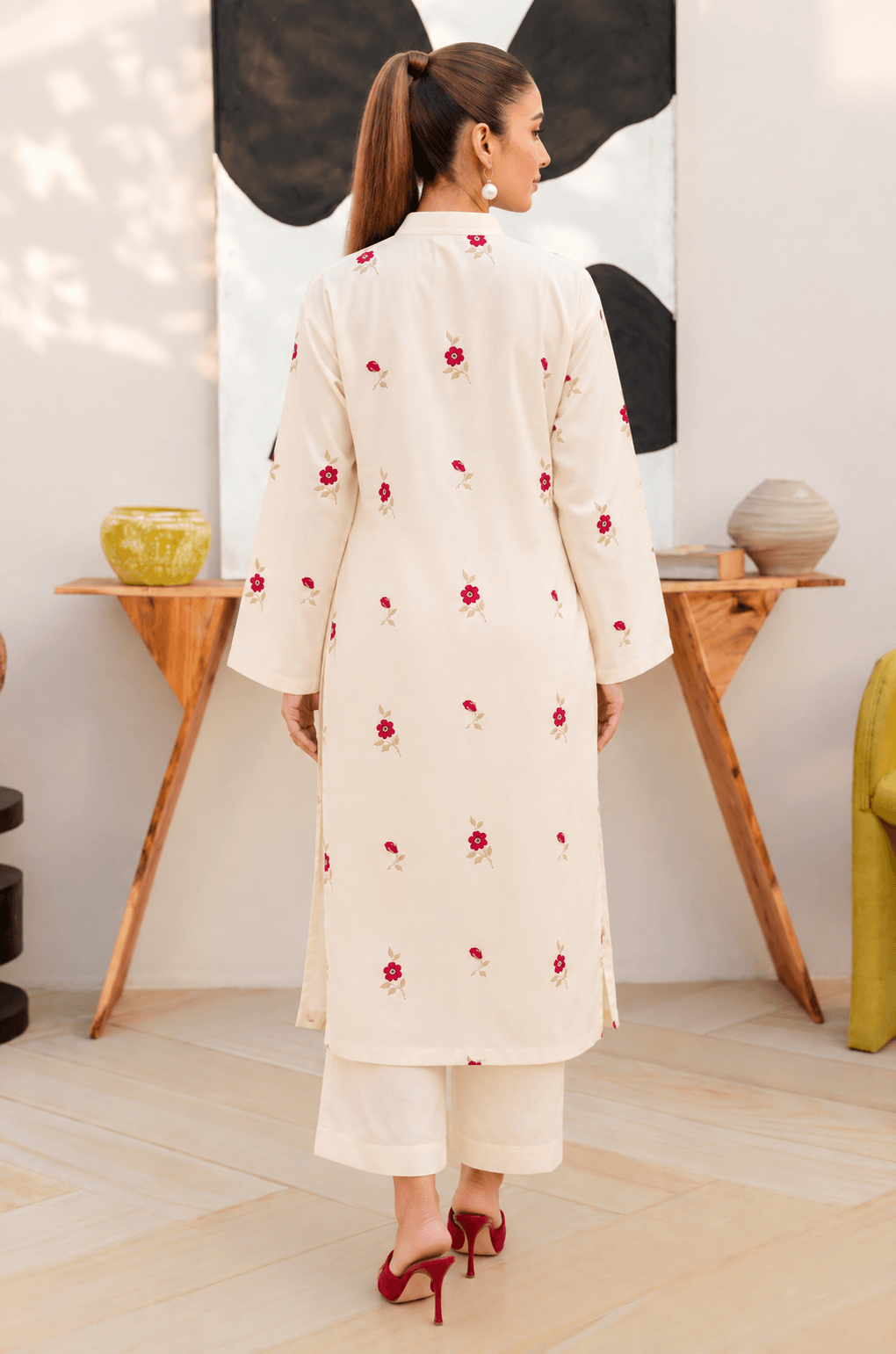 Women’s Cream Floral Embroidered Cotton Kurti | Elegant Ethnic Wear  |  Ishu Creation