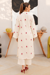 Women’s Cream Floral Embroidered Cotton Kurti | Elegant Ethnic Wear  |  Ishu Creation