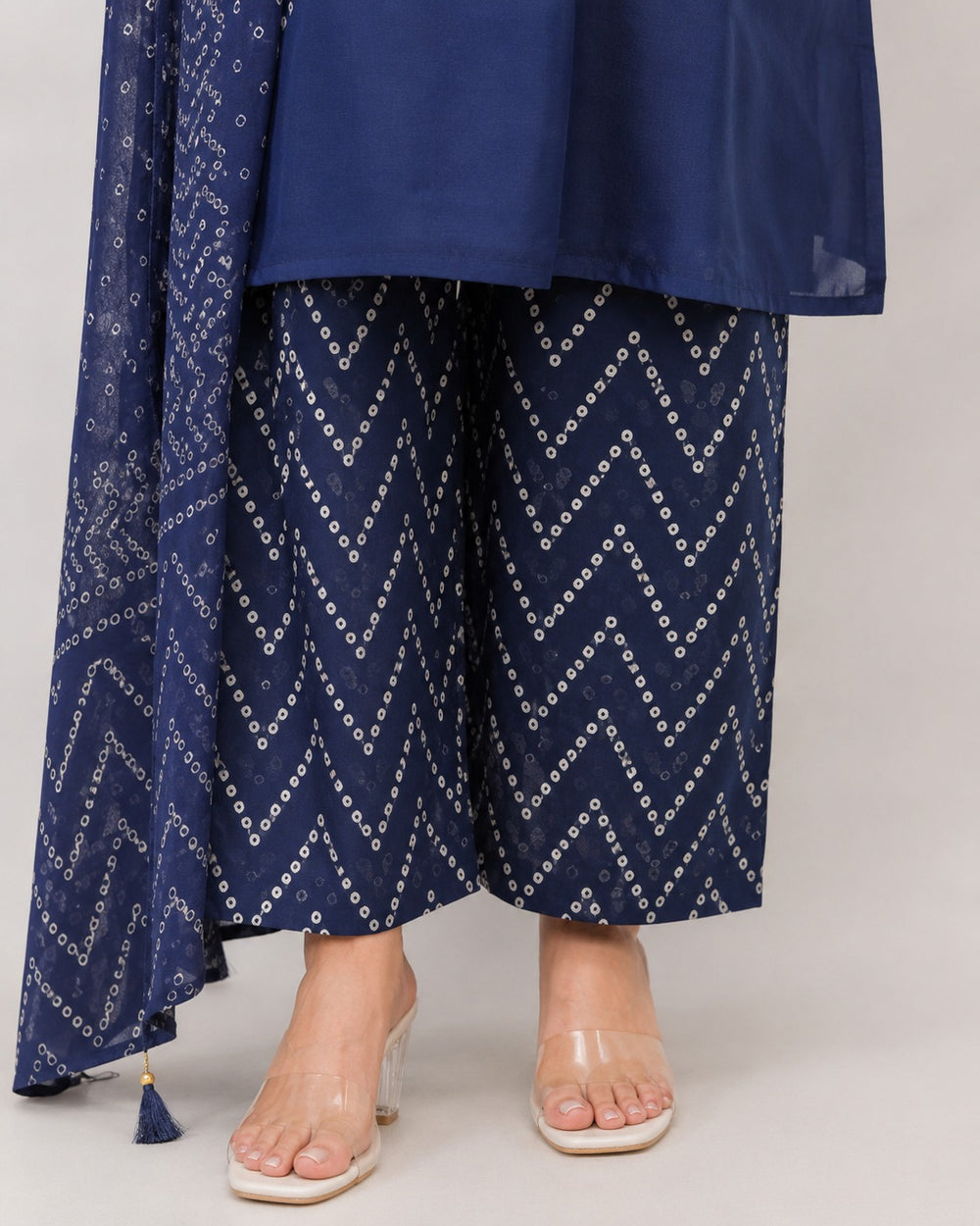 Women's Bandhej Cotton 3 Piece Kurta Set with Dupatta | Maroon & Blue | Sanganer Kurti Wala