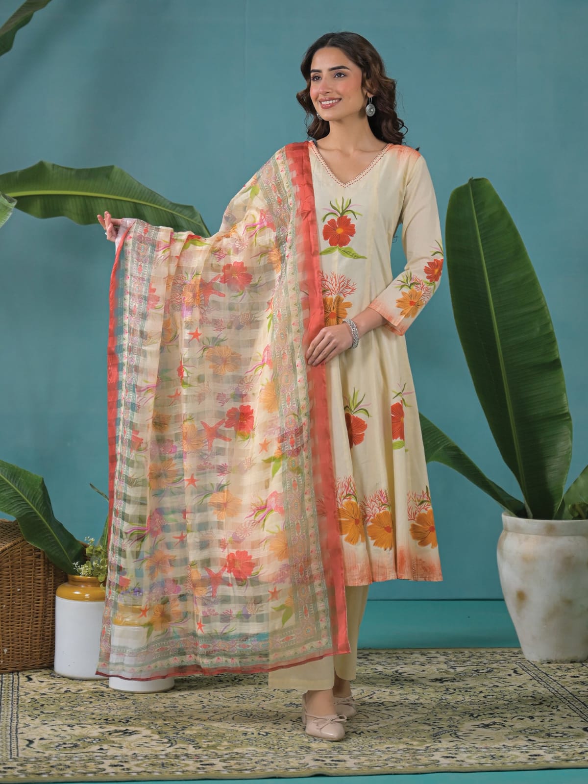 Floral Elegance Premium Cotton 3-Piece Suit Set | Ishu Creation
