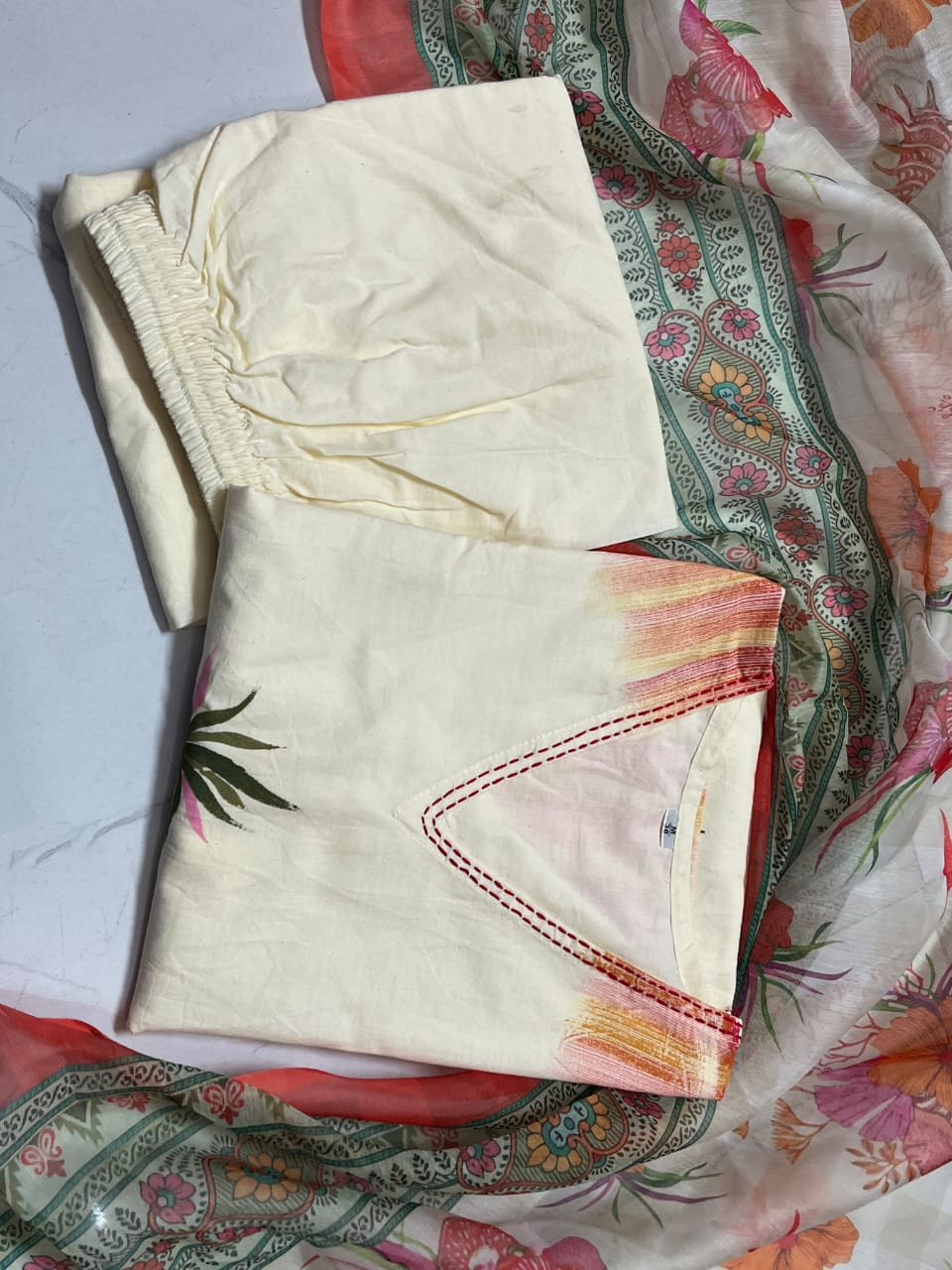 Floral Elegance Premium Cotton 3-Piece Suit Set | Ishu Creation