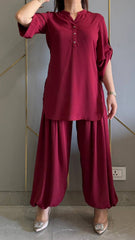 Women Maroon Kurta Pant Set | Stylish Solid Ethnic Wear Set  |  Ishu Creation