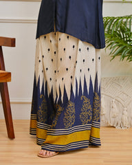 Women’s Navy Blue Printed Kurta with Flared Printed Bottom  |  Ishu Creation