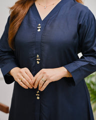 Women’s Navy Blue Printed Kurta with Flared Printed Bottom  |  Ishu Creation