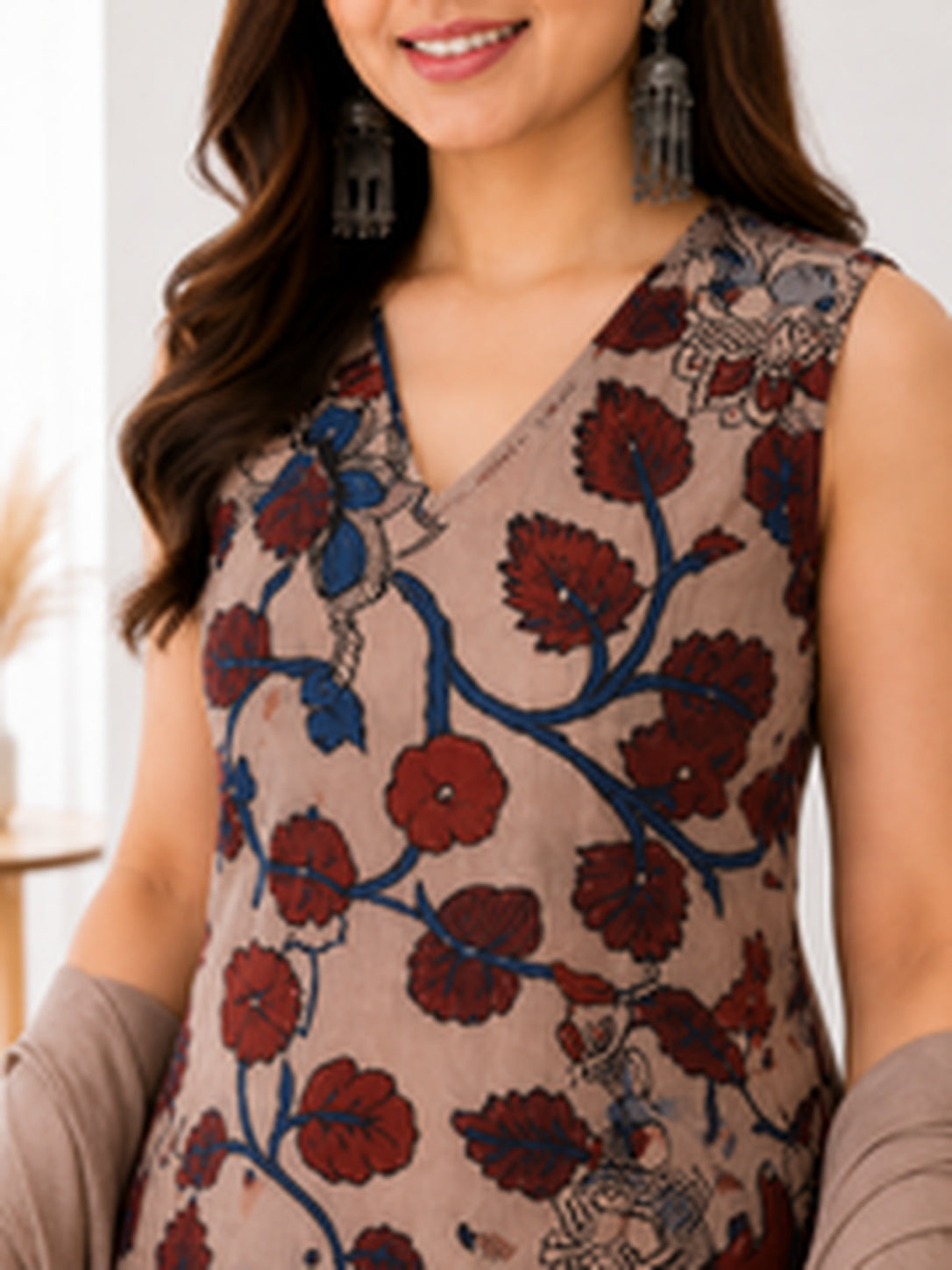 Women's Floral Print Cotton 3 Piece Kurta Set with Dupatta | Sleeveless | Ishu Creation