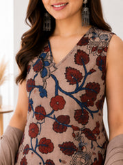 Women's Floral Print Cotton 3 Piece Kurta Set with Dupatta | Sleeveless | Ishu Creation