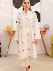 Women’s Cream Floral Embroidered Cotton Kurti | Elegant Ethnic Wear  |  Ishu Creation