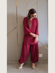Women Maroon Kurta Pant Set | Stylish Solid Ethnic Wear Set  |  Ishu Creation
